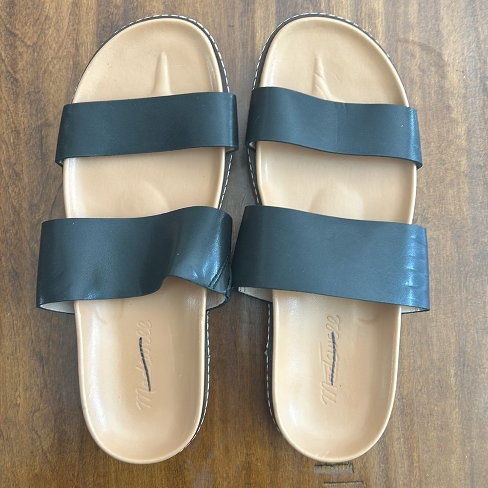 Madewell The Charley Double Strap Slide Sandal Shoes ND955 Black - Picture 4 of 10